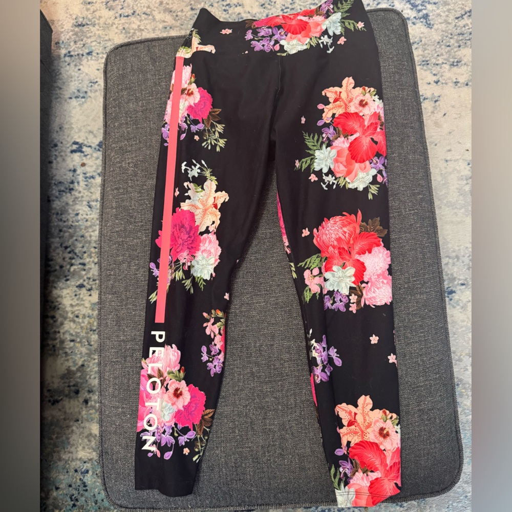 Peloton Black Leggings with Pink Floral Design